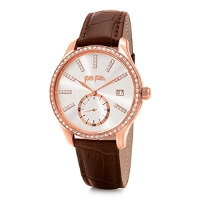 Style Bonding Big Case With Stones Leather Watch-